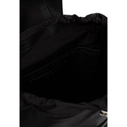 Schwarzer Damen-Rucksack aus strukturiertem Leder von Calvin Klein mit Kordelzugverschluss und Innenfutter, 28 cm