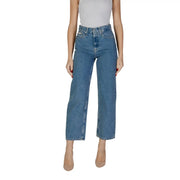Calvin Klein Damen-Jeans aus blauem Baumwoll-Denim mit hohem Bund, geradem Bein und verkürztem Saum