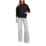 Calvin Klein Schwarzes Damen-Sweatshirt aus Baumwolle mit Kapuze und Reißverschluss sowie dezentem, gesticktem Logo auf der Brust.