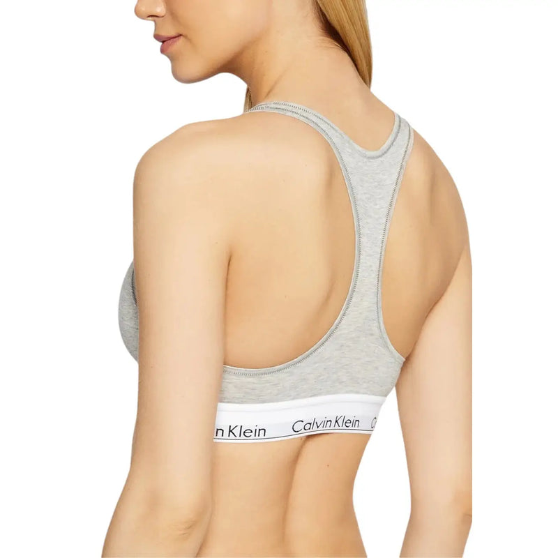 Calvin Klein Damen-Sport-BH zum Hineinschlüpfen, grau meliert, ärmellos, mit meliertem Stoff und weißem elastischem Logoband