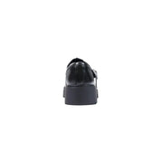 Calvin Klein Damen-Lederslipper aus schwarzem Lackleder mit klobiger Plateausohle und Schnallenriemen