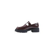 Calvin Klein Damen-Lederslipper, bordeauxrote Mary-Jane-Loafer mit dicker schwarzer Plateausohle