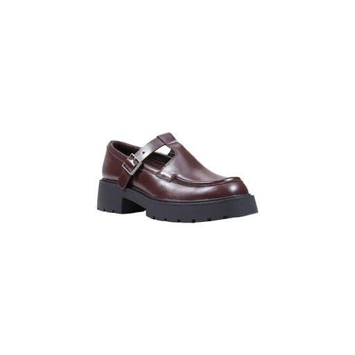 Calvin Klein Damen-Mary-Jane-Slipper aus Leder in sattem Burgunderrot mit klobiger schwarzer Sohle und silberner Schnalle