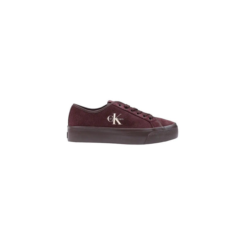 Calvin Klein Damen-Sneaker aus Leder, Bordeaux, Schnürung, bordeauxrotes Wildleder, niedrigtop mit Plateausohle und weißem CK-Logo