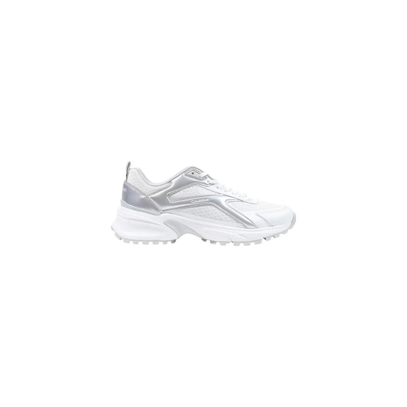 Calvin Klein Weiße Damen-Sneaker aus Leder mit silberreflektierenden Akzenten und klobiger Sohle im geometrischen Design