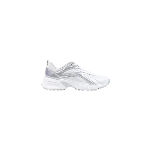 Calvin Klein Weiße Damen-Sneaker aus Leder mit silberreflektierenden Akzenten und klobiger Sohle im geometrischen Design
