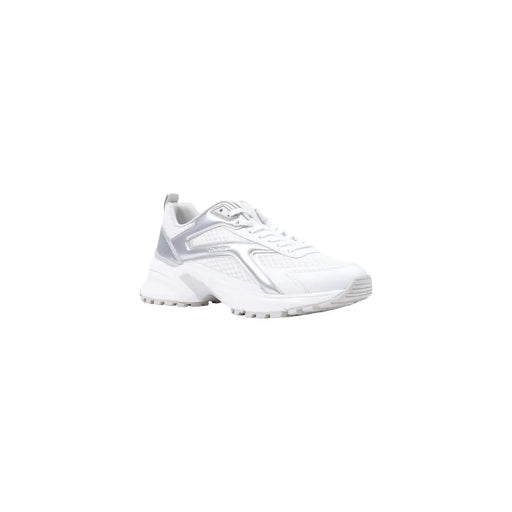 Calvin Klein Weiße Damen-Sneaker aus Leder, geometrisches, klobiges Design in Weiß und Silber mit modernem Retro-Look