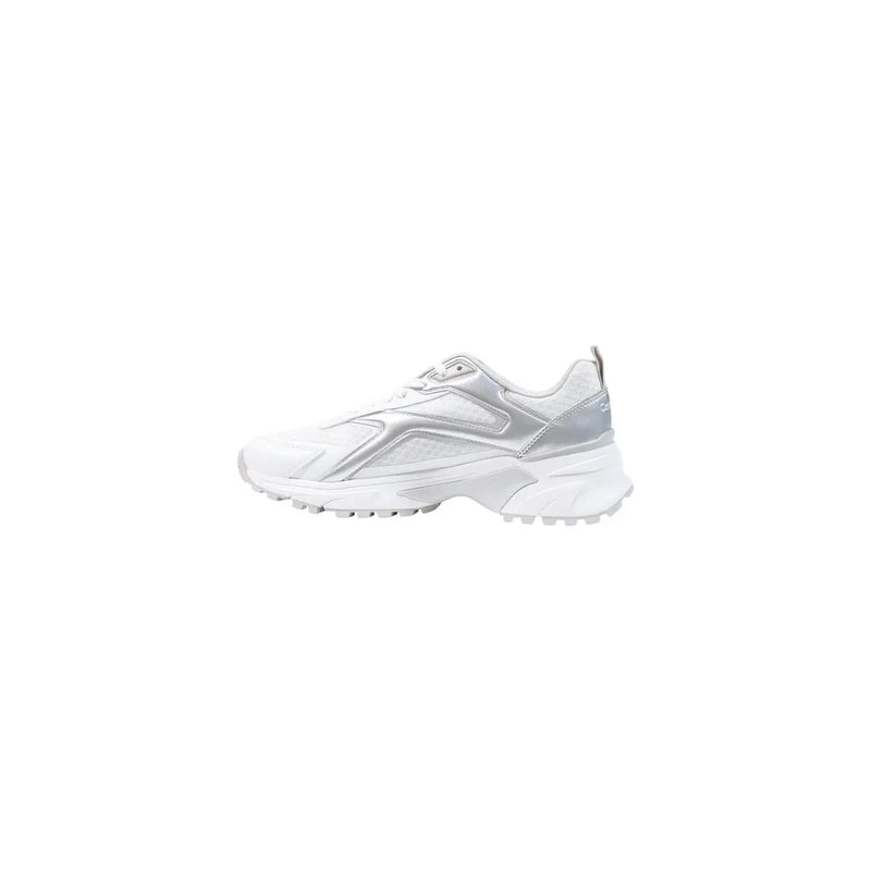 Calvin Klein Weiße Damen-Sneaker aus Leder mit silberner, klobiger Sohle und glänzenden, metallischen Seiteneinsätzen
