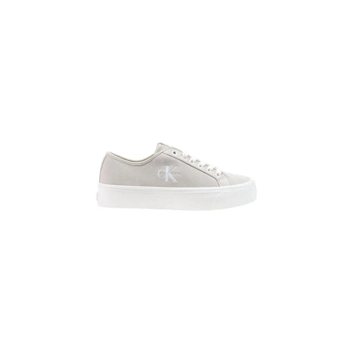 Calvin Klein Damen-Sneaker aus Leder in Hellgrau mit weißer Gummisohle und dezentem seitlichem Logo-Design zum Schnüren