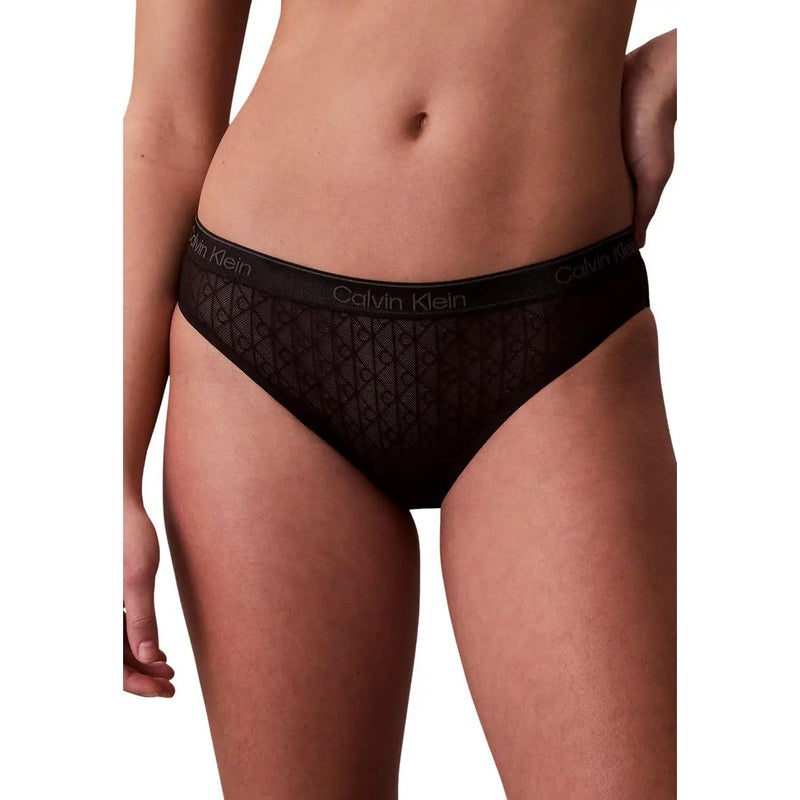 Schwarze Calvin Klein Slips mit Spitzenbesatz und Logo-Bund aus Polyamid für Damen, hellblaue Bikini-Unterwäsche