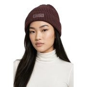 Calvin Klein Lila Damen-Baumwollmütze mit Rippstrickmuster in Bordeauxrot und Logo-Aufnäher
