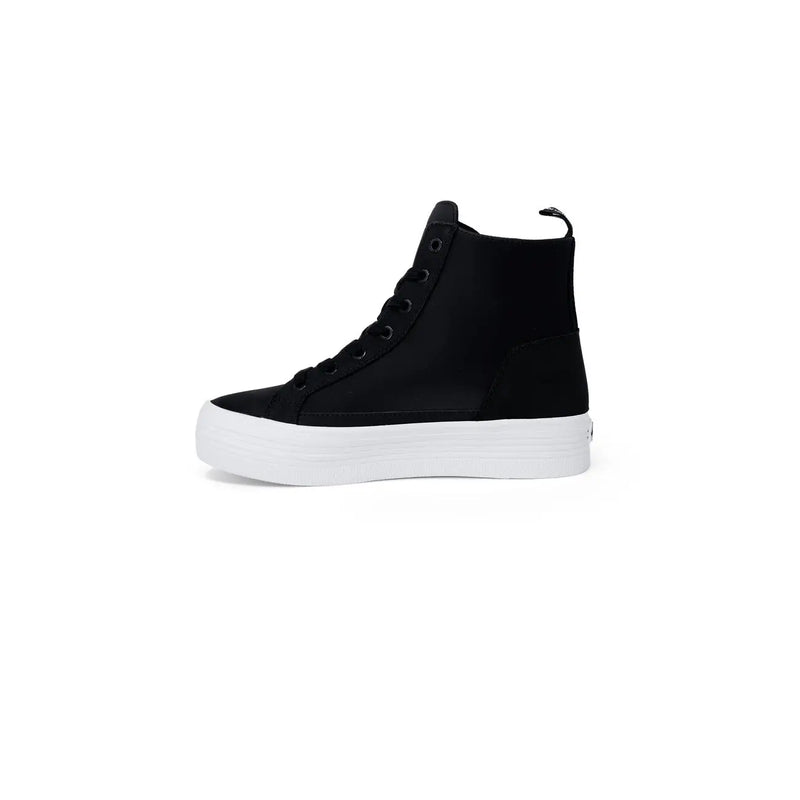 Calvin Klein Damen-Sneaker, schwarz, Textil, hochtop mit weißer Plateausohle und schwarzen Schnürsenkeln, Größe 4