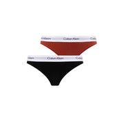 Calvin Klein Damen-Tanga, 2er-Pack, weiße Baumwoll-Modal-Unterwäsche mit klassischen schwarzen und terrakottafarbenen Slips mit weißem Markenlogo am Bund