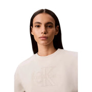 cremefarben Calvin Klein Weißes Damen-Sweatshirt aus Baumwolle mit dezent gesticktem CK-Logo auf der Brust