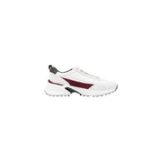 Weiße Wildleder-Sneaker von Calvin Klein für Damen mit burgunderroten Akzenten und klobiger Sohle für einen stilvollen Freizeitlook