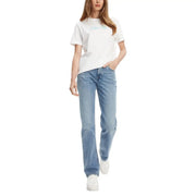 Calvin klein women’s light blue cotton jeans in light-wash denim with straight-leg cut and classic five-pocket design
