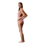 Calvin Klein Damen-Badeanzug aus Nylon, einteilig, rosa-weiß gestreift, mit Neckholder-Ausschnitt