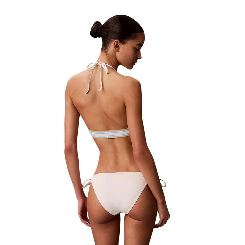 Calvin Klein Triangel-Bikini für Damen top aus weißem Nylon mit minimalistischem Neckholder-Schnitt und gestreiften Schulterbändern