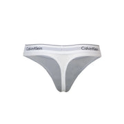 Calvin Klein women’s white cotton modal thong underwear with gray waistband featuring black logo text