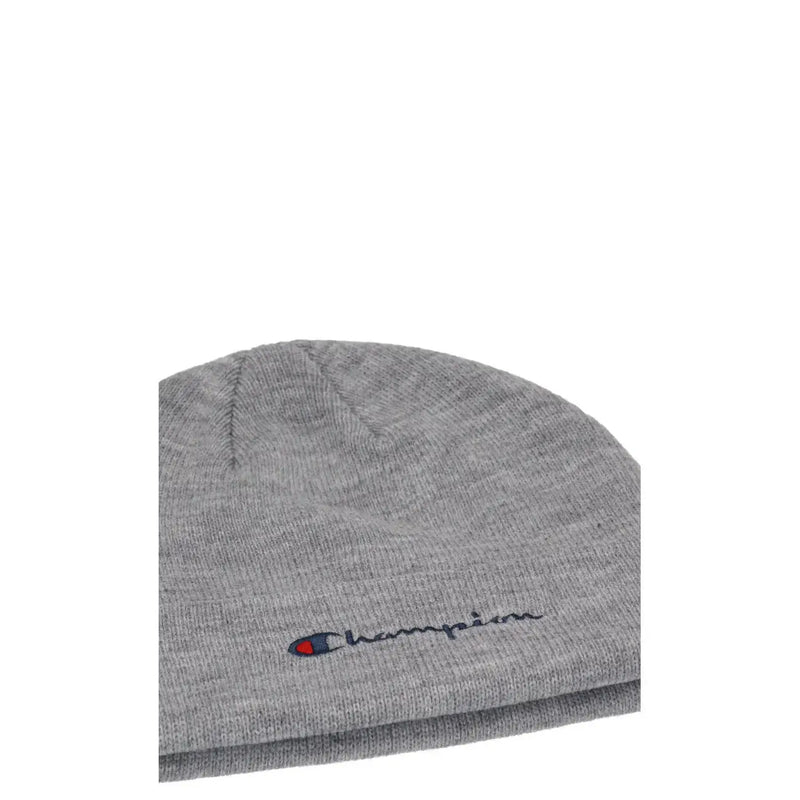Champion gray beanie men’s knit hat in soft acrylic with subtle heathered texture and embroidered logo