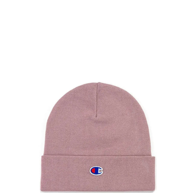 Champion women’s pink knit beanie with folded cuff embroidered logo made of 100% polyester for casual wear