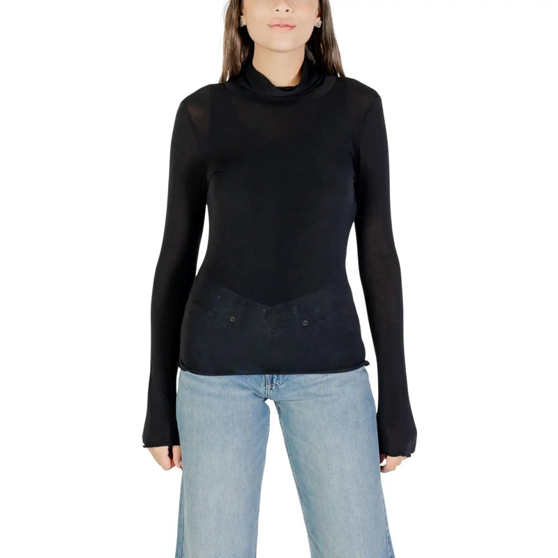 Schwarzer, transparenter Rollkragenpullover mit langen Ärmeln, tailliert top aus Kaschmir-Modal aus der Chorkollektion für Frauen