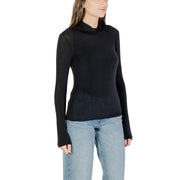 Schwarzer langärmeliger Rollkragenpullover top mit transparenter, figurbetonter Silhouette aus Kaschmir-Modal aus der Choral Damenkollektion