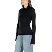 Schwarzer langärmeliger Rollkragenpullover top mit eleganter, figurbetonter Silhouette aus Kaschmir-Modal von Choral Women