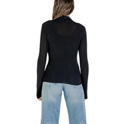 Schwarzer langärmeliger Rollkragenpullover top mit transparentem, figurbetontem Design aus Kaschmir-Modal für Damen von Choral