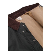 Choral Damen grüner Baumwollblazer mit dunkelgrünem gewachstem Baumwollfutter, braunem Cordkragen und hellbraunem Shearlingfutter