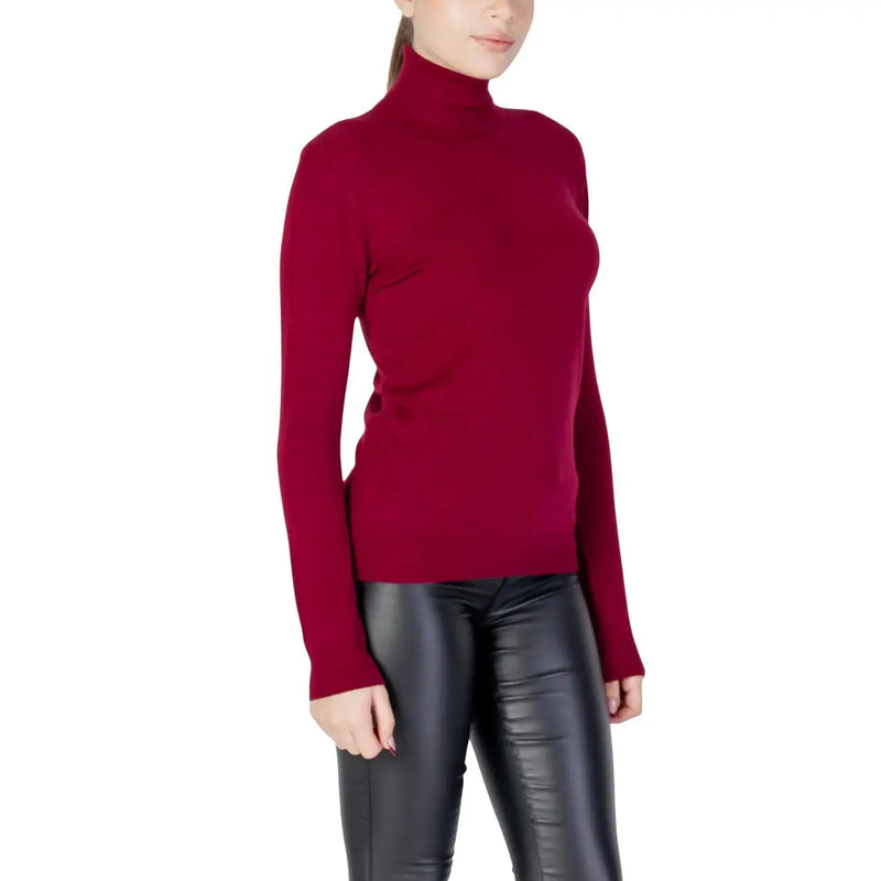 Choral Damen-Rollkragenpullover in Bordeaux mit glatter, figurbetonter Strickstruktur aus Viskosemischung