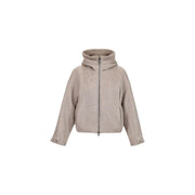 Beige Kapuzenjacke mit Reißverschluss aus weichem, strukturiertem Stoff und lockerer Passform aus der Choral Damen-Kollektion mit Rollkragenblazer aus Wollmischung in Beige.