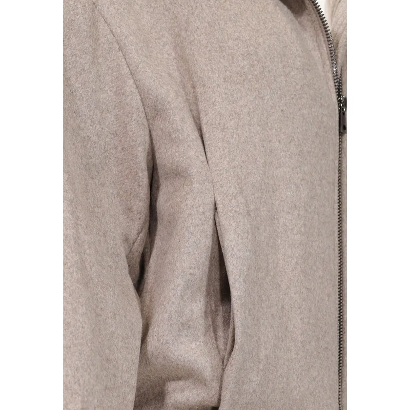Beige Wollmischjacke mit Reißverschluss, strukturiertem Stoff und Metallreißverschluss aus der Choral Damen-Rollkragenblazer-Kollektion