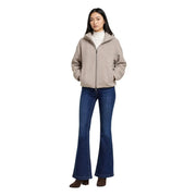 Beige Fleecejacke mit Reißverschluss, Kapuze und Rippbündchen, passend zum beigefarbenen Rollkragenblazer aus Wollmischung von Choral Women.
