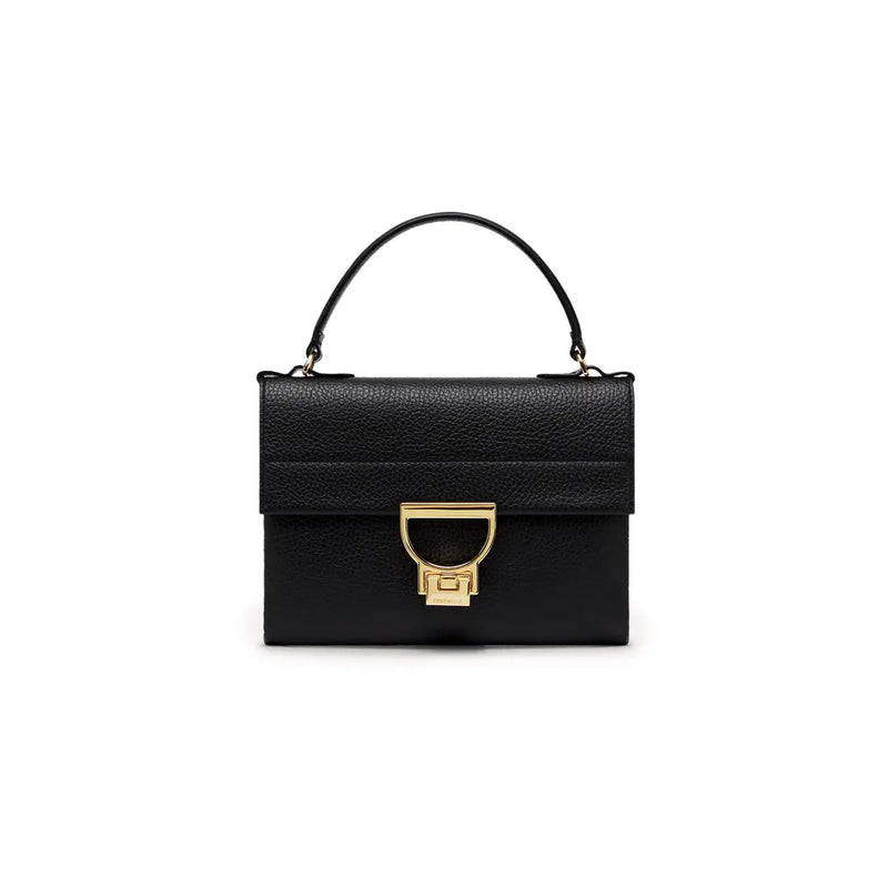 Coccinelle Schwarze Damenhandtasche aus strukturiertem Leder mit goldfarbenem D-förmigem Verschluss und top Arlettis-Griff 24 cm