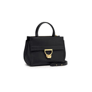 Coccinelle Schwarze Damen-Ledertasche Arlettis, 24 cm, mit genarbtem Leder, goldfarbenem D-förmigem Verschluss und top handhaben