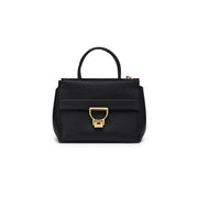 Coccinelle Schwarze Arlettis Mini-Handtasche aus Leder für Damen mit genarbter Oberfläche, goldfarbenem D-förmigem Verschluss und top handhaben