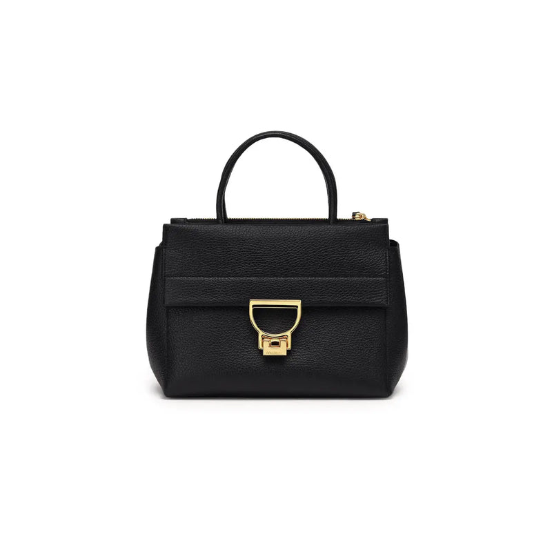 Coccinelle Schwarze Arlettis Mini-Handtasche aus Leder für Damen mit genarbter Oberfläche, goldfarbenem D-förmigem Verschluss und top handhaben