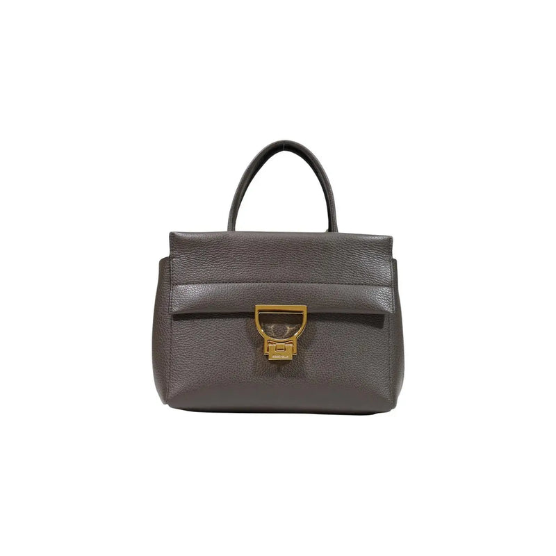 Graue Handtasche aus genarbtem Leder mit goldfarbenem rechteckigem Verschluss und top Griff von Coccinelle Arlettis 24cm Kollektion