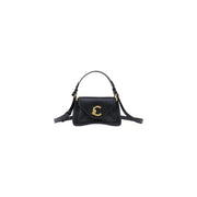 Schwarze Schultertasche aus Leder von Coccinelle mit goldfarbenem C-Verschluss und zwei Trageriemen, Größe 26 cm