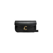 Coccinelle Schwarze Damen-Schultertasche aus Leder, 26 cm, mit goldfarbenem, C-förmigem Verschluss und verstellbarem Schulterriemen