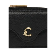 Schwarzes, strukturiertes Leder Coccinelle Damengeldbörse mit goldfarbenem Reißverschluss und ineinandergreifendem C-Logo-Verschluss, Fächer, B 10 x H 8,5