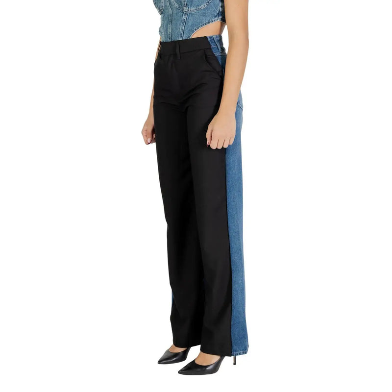 Colcci women black jeans wide-leg pants featuring black and blue denim contrast from fall winter collection