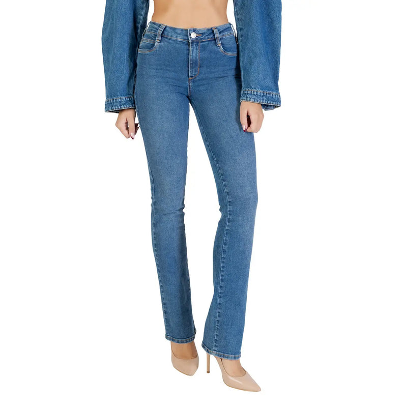 Colcci Damen-Jeans aus blauem Baumwoll-Denim, schmal geschnitten mit hohem Bund und ausgestelltem Bein, Vorderansicht