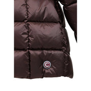 Colmar Originals Damen-Steppjacke aus braunem Polyester mit glänzendem Satin-Finish und rundem Logo-Patch auf der Vorderseite