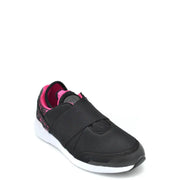 Colmar Damen-Sneaker aus Nylon zum Hineinschlüpfen, schwarz mit leuchtend pinkfarbenen Akzenten, elegantem Mesh-Obermaterial und weißer Gummisohle