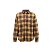Columbia Braune Herrenhemdjacke aus Polyester mit gelb-braun karierten Flanellärmeln und Knopfleiste