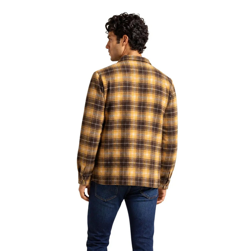 Columbia Braune Herrenhemdjacke aus Polyester mit langen Ärmeln in gelb-braun kariertem, weichem Webstoff