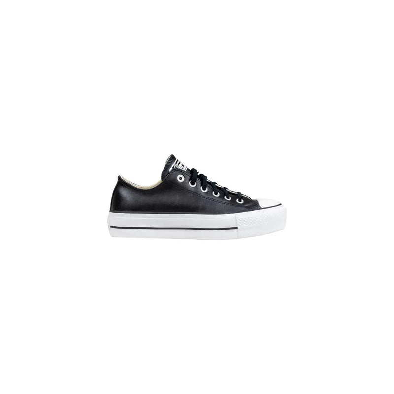 Converse Schwarze Damen-Plateau-Sneaker aus Leder mit schwarzem Leder-Obermaterial und weißer Gummisohle und Zehenkappe
