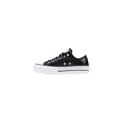 Converse Schwarze Damen-Plateau-Sneaker aus Leder mit weißer Gummisohle und Zehenkappe im klassischen Chuck-Taylor-Design
